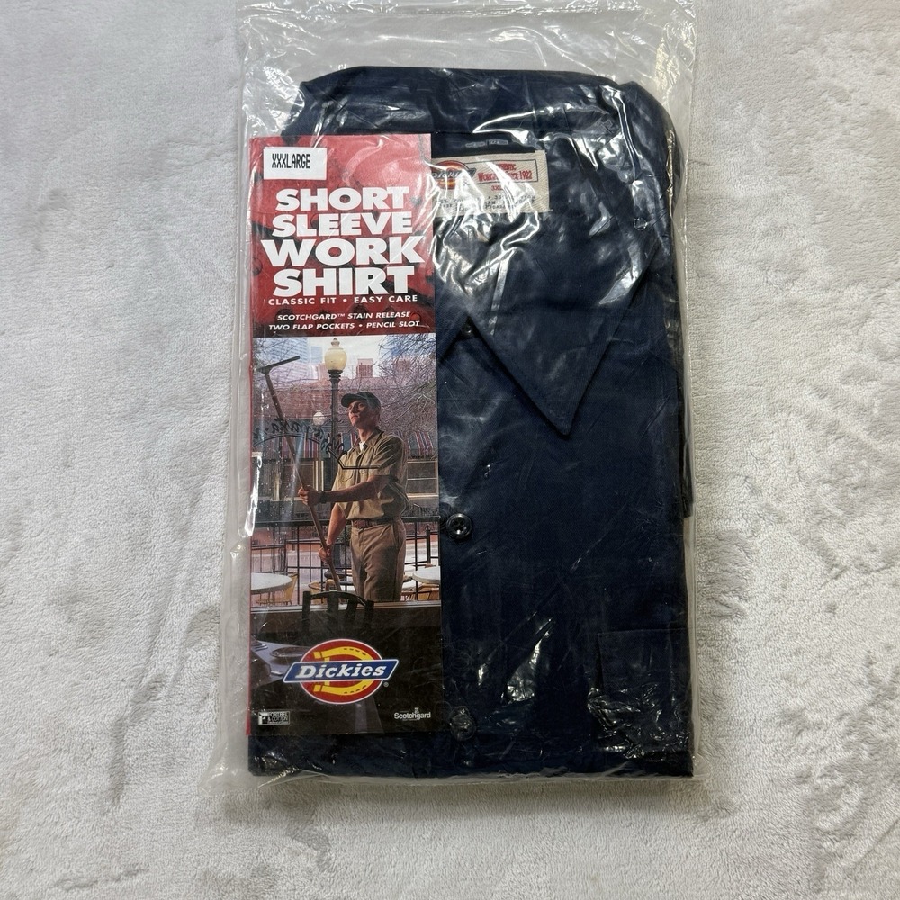 Vintage 90s Dickies Short Sleeve Work Shirt 3XL Navy Deadstock Workwear NOS